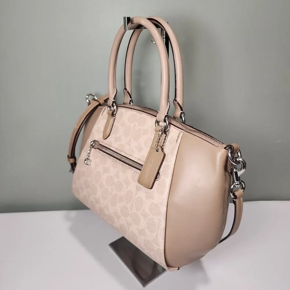 Coach 79364 Signature Ellis Satchel Prairie Canvas Light Nickel Sand Taupe